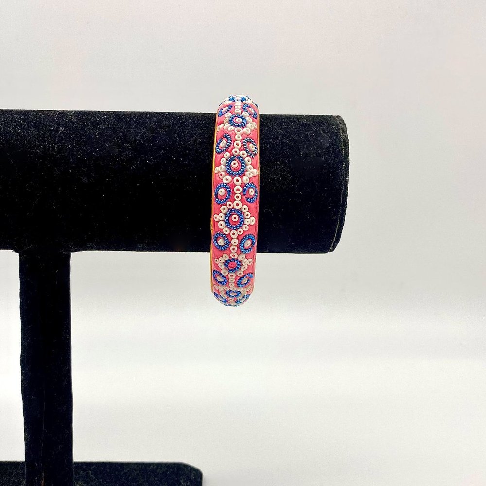 Vintage Beaded Pink and Blue Bangle - Bracelet